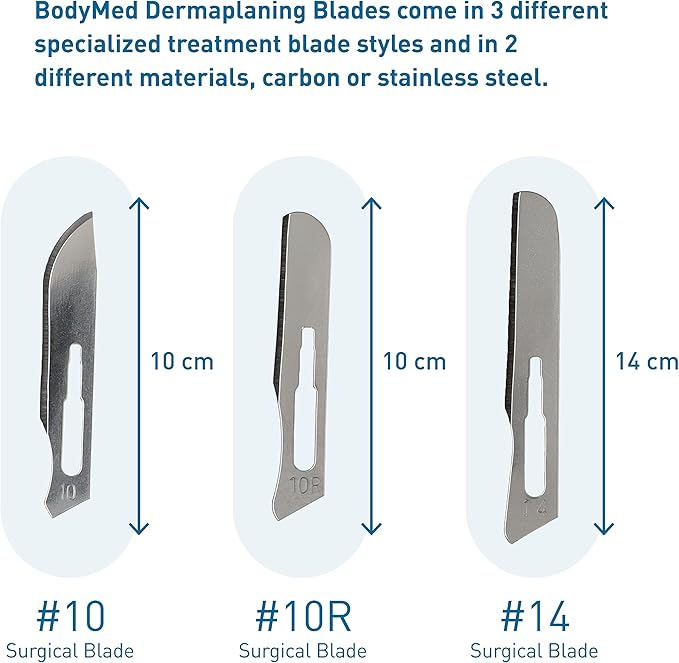 BodyMed Dermaplaning Blades #10R in Stainless Steel, 100 PCS - Disposable, Individually wrapped, Sterile Scalpel Blades for Estheticians, Facial Exfoliation, Hair Removal, Skin Care, Surgical &