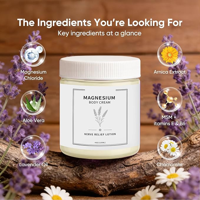Neuropathy Cream, Nerve Relief Lotion with Magnesium Chloride and Pure Ingredients, for Foot & Leg Care, Fast-Absorbing, Non-Greasy Formula, 120ml