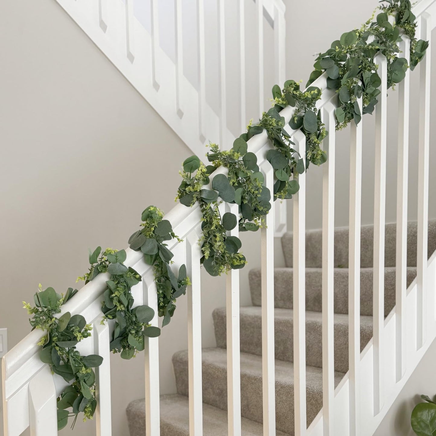 CQURE 4 Pack 5.9ft Eucalyptus Garland, Artificial Eucalyptus Leaves Spring Garland Fake Silver Dollar Greenery Wreath Vines for Wedding Table Party Mantle Bedroom Wall Room Decor