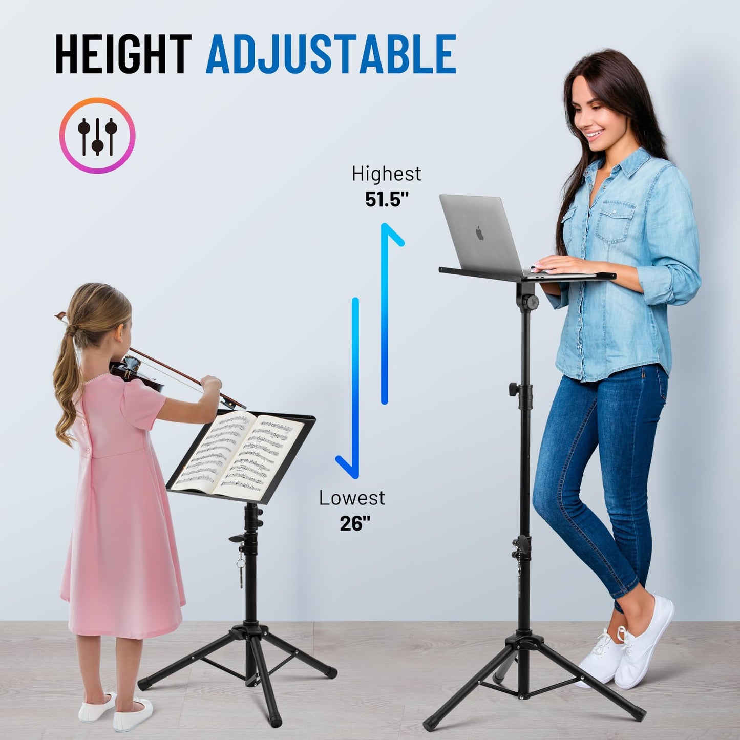 CAHAYA Projector Stand Tripod Adjustable - Stable for Tablets & Phones & Book Height 26" to 51.5" Multifunctional Laptop DJ Rack Stand Portable for Outdoor Movies CPS0331