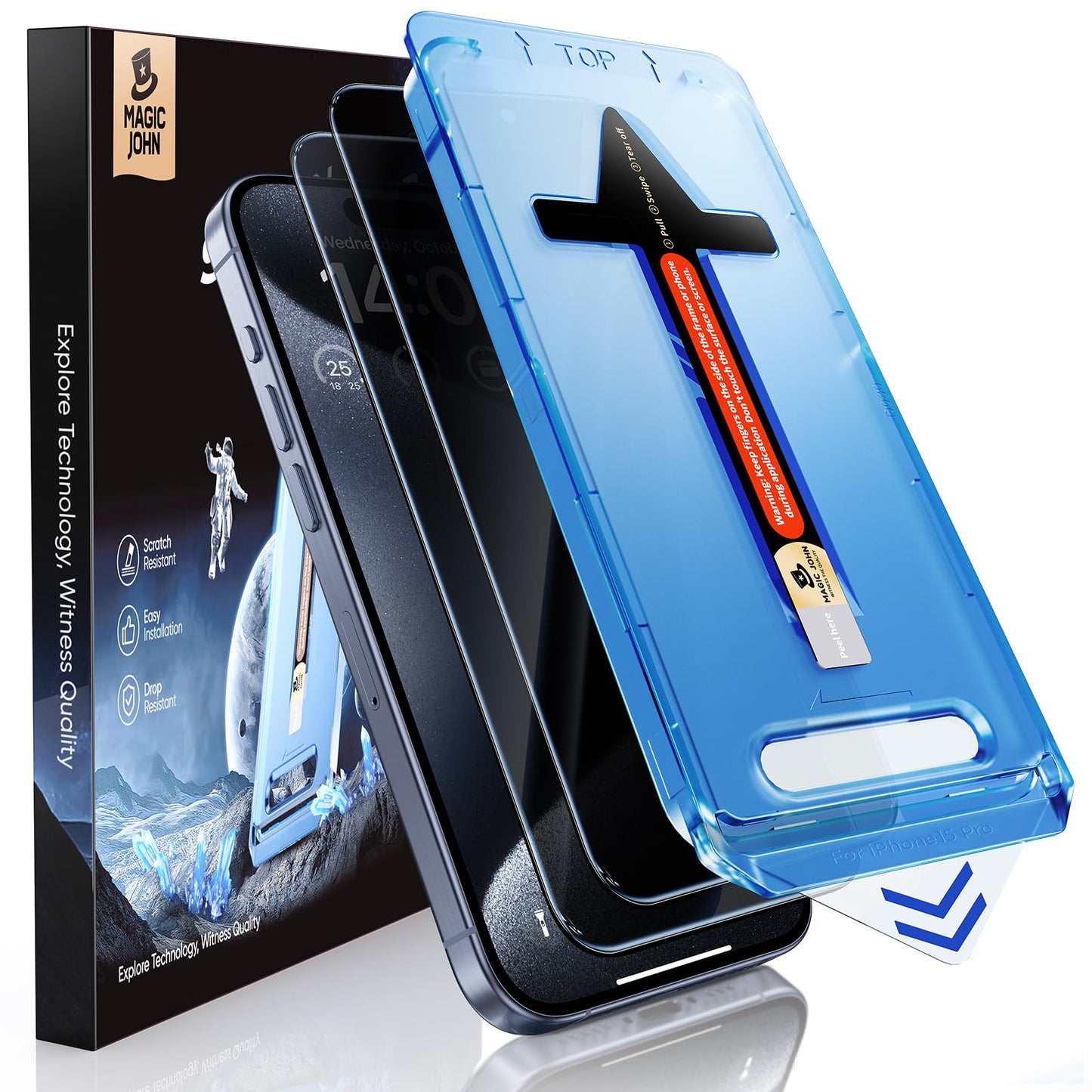 Magic John 2 Pack For Iphone 15 Pro (6.1 Inch) Privacy Glass Screen Protector, Anti-Spy Tempered Glass Film, Auto Dust-Eliminati