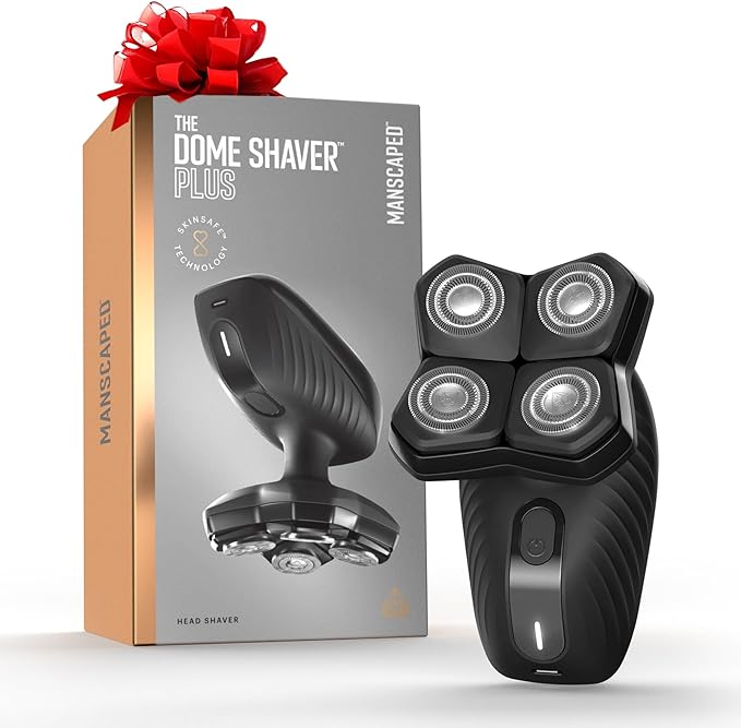 MANSCAPED® The Dome Shaver™ Plus Men’s Head Shaver – Four Double-Track Rotary Blades with SkinSafe® & FlexAdjust Technology, Waterproof, USB-C Charging, Magnetic Detachable Blade Pad, Travel Lock