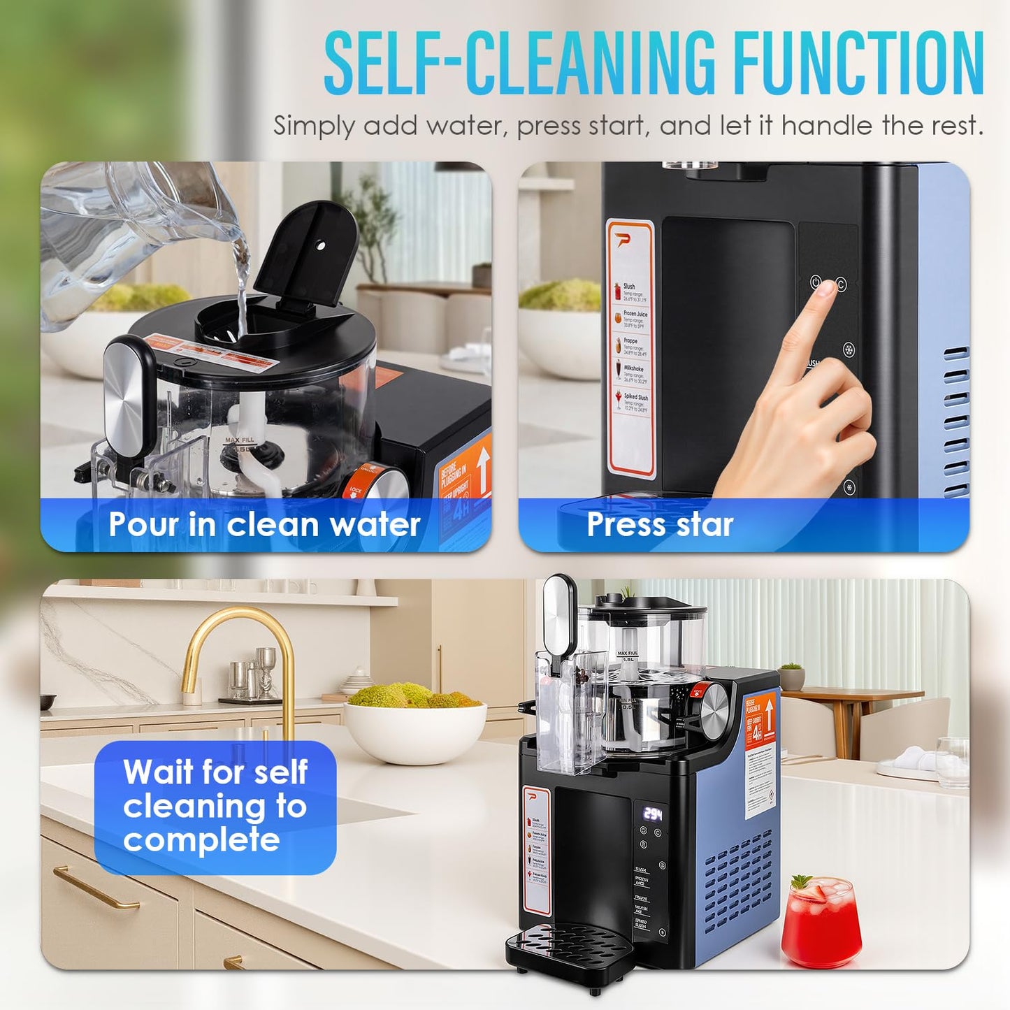 Slushie Machine for Home,No Ice Needed Frozen Drink Maker with 5 Presets Modes,Perfect for Slush,Frozen Juice,Frappe,Milk Shake,Spiked Slush,Adjustable Temperature