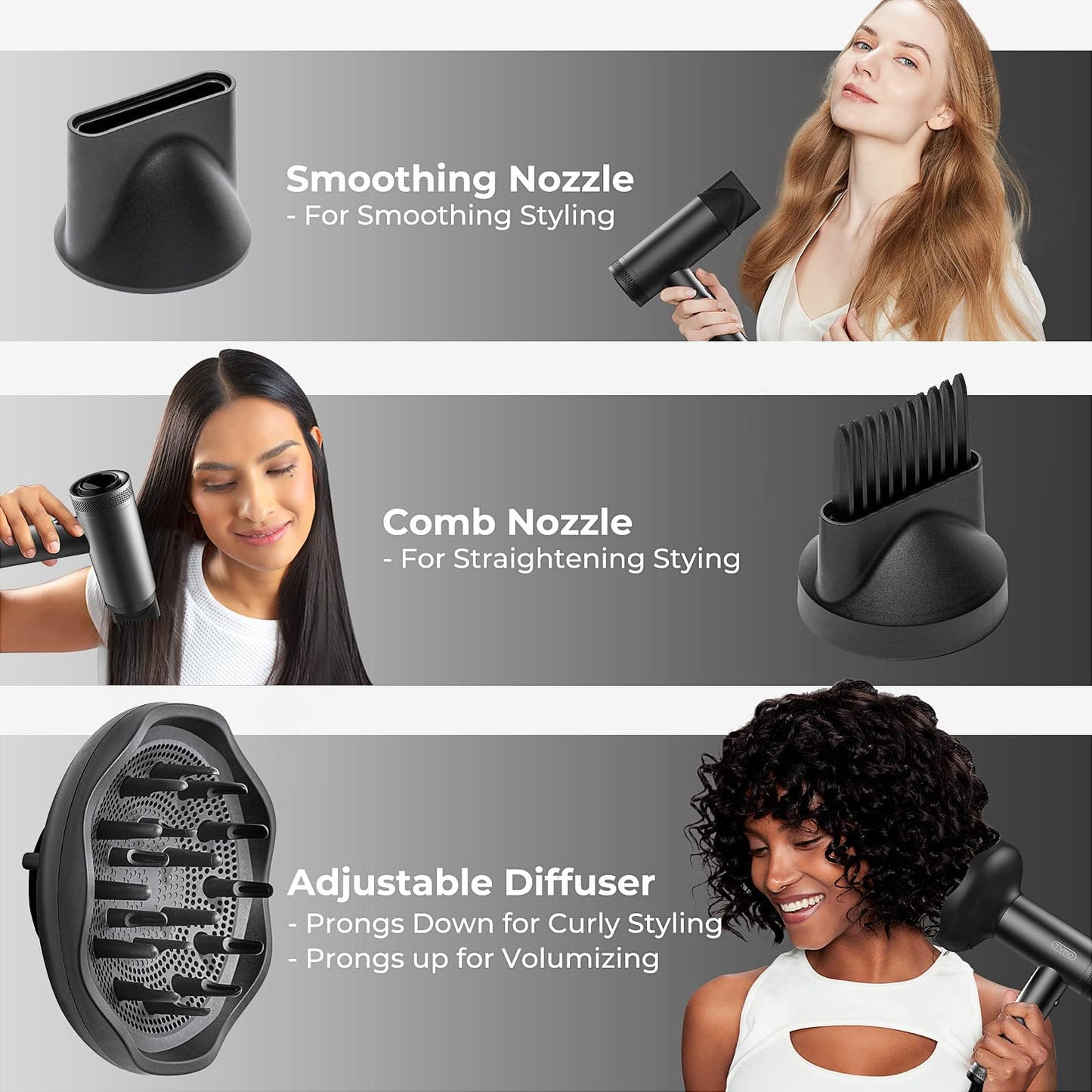 TYMO Hair Dryer with Diffuser for Women - 1500W Professional High Speed Blow Dryer with Comb, 110,000RPM Fast Dry, 200 Million I