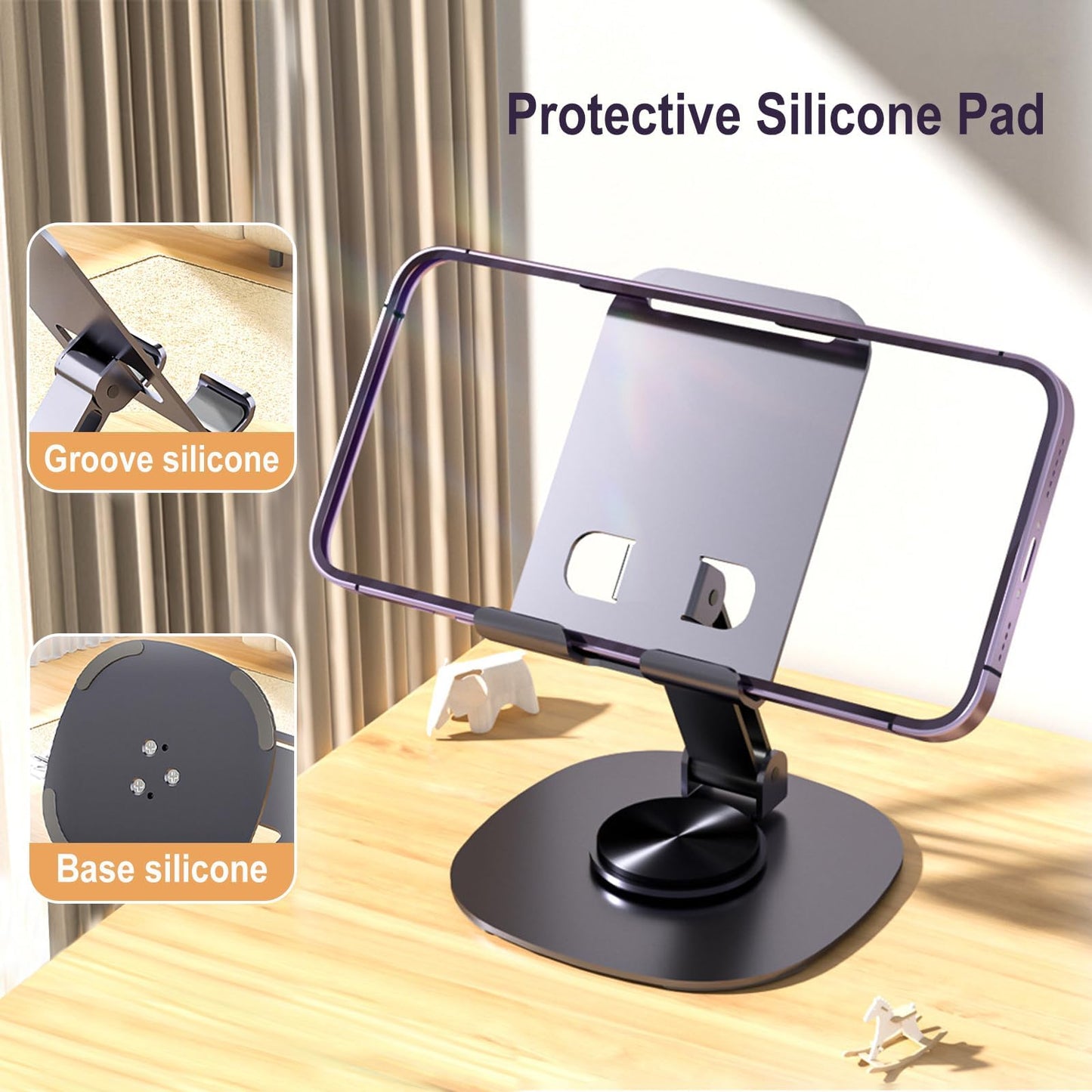 Oncheer 360Rotating Phone Holder For Desk, Portable & Foldable Cell Phone Stand For Office & Kitchen, Adjustable Tablet Stand Fo