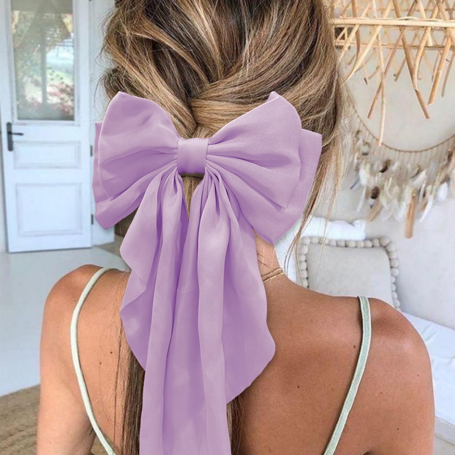 Large Bow Hair Clips with Long Tails - Ribbon Bowknot Pins Accessories for Women, Party Gifts for Girls (Purple)