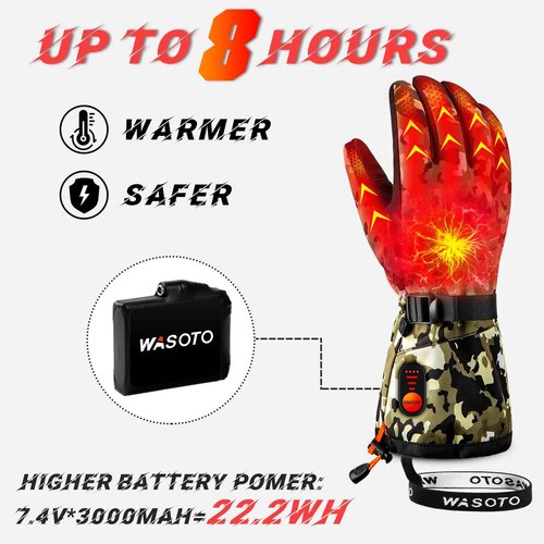 WASOTO Heated Gloves for Men Women with 7.4V 22.2WH Rechargeable Battery Waterproof Heated Work Gloves for Hunting Skiing Hiking Camping Walking Arthritis Raynaud(Green L)