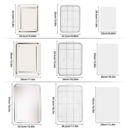 Air Fryer Basket for Oven, 3 Set Stainless Steel Oven Air Fryer Basket and Tray with 90 PCS Parchment Papers, OPENICE Air Fryer Pans and Crisper Tray - 18.7" x 12.8", 15.6" × 11.6" & 12.8" × 9.6"