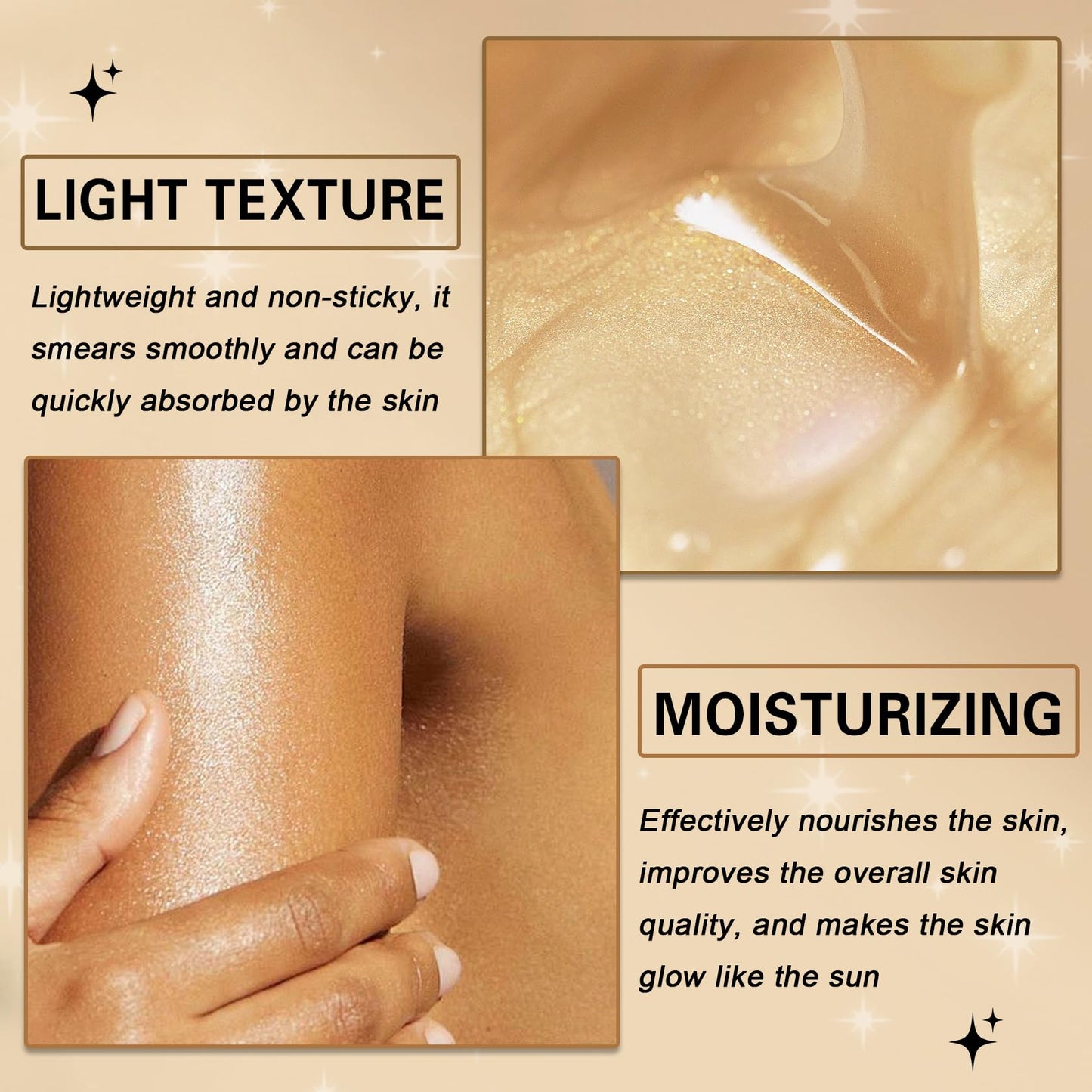 QIUFSSE Body Glow Oil,SPF 45 Broad Spectrum,Body Shimmer Oil with Gold Mica,Glitter Sunscreen with Coconut,Lightweight Non-Stick
