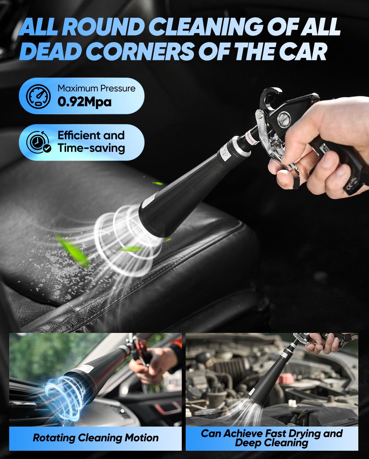 Saker Dry Cleaning Gun,Car Air Blow Gun,Car Cleaning Gun Quickly Removes Surface Dirt and Dust, Air Gun Works with Air Compressor(1 Set Nozzle)