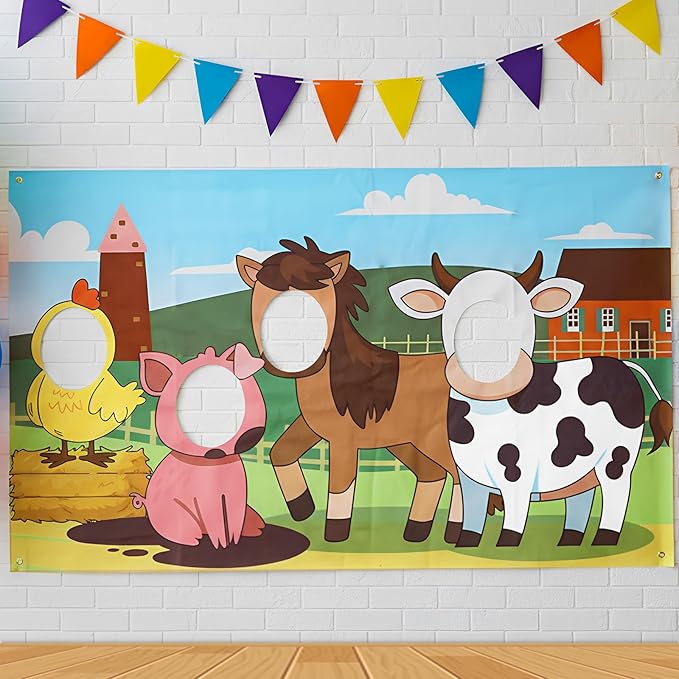 Hahafelt Large 72 x 42 Inches Farm Animals Decorations Hole in Face, Farm Theme Decor for Birthday, Party Supplies, Photo ...