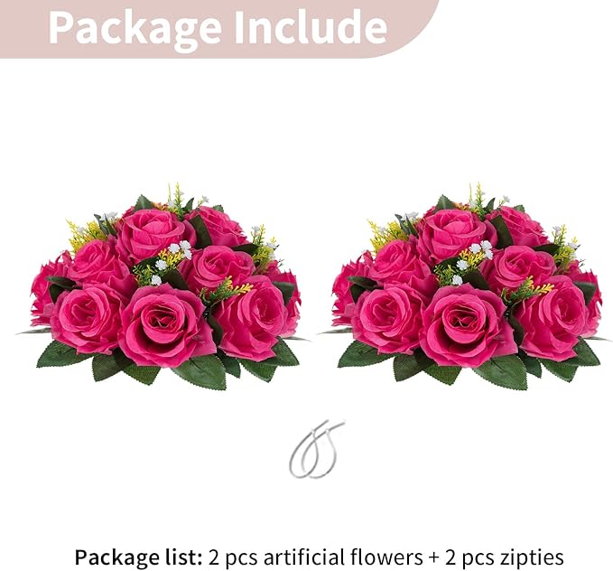 NUPTIO Flower Ball for Table Centerpieces: Hot Pink Artificial Rose Kissing Balls for Wedding Party Valentine Tables - 2 Pcs Faux Silk Floral Arrangements for Home Dining Event Decorations