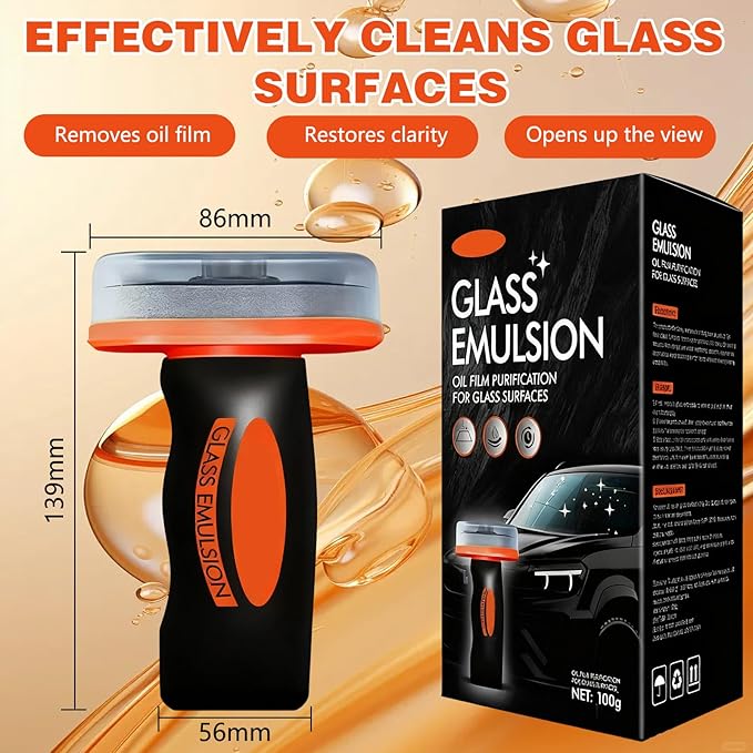 Glass Oil Film Remover for Car, Oil Film Remover for Car Windshields and Windows,Removes oil film & Smudges, Improve Windshield Clarity for Safe Driving