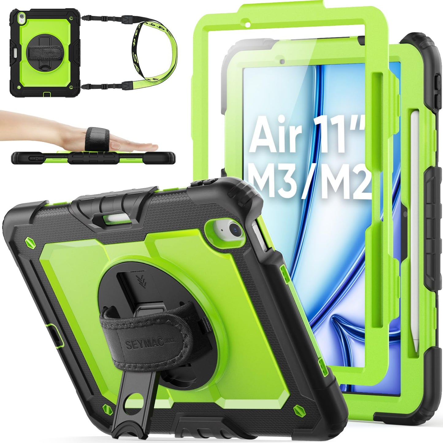 Seymac Stock For Ipad Air 11 Inch Protective Case M3 2025/ M2 2024 (Air 7Th/6Th Generation), Heavy Duty Case With Screen Protect