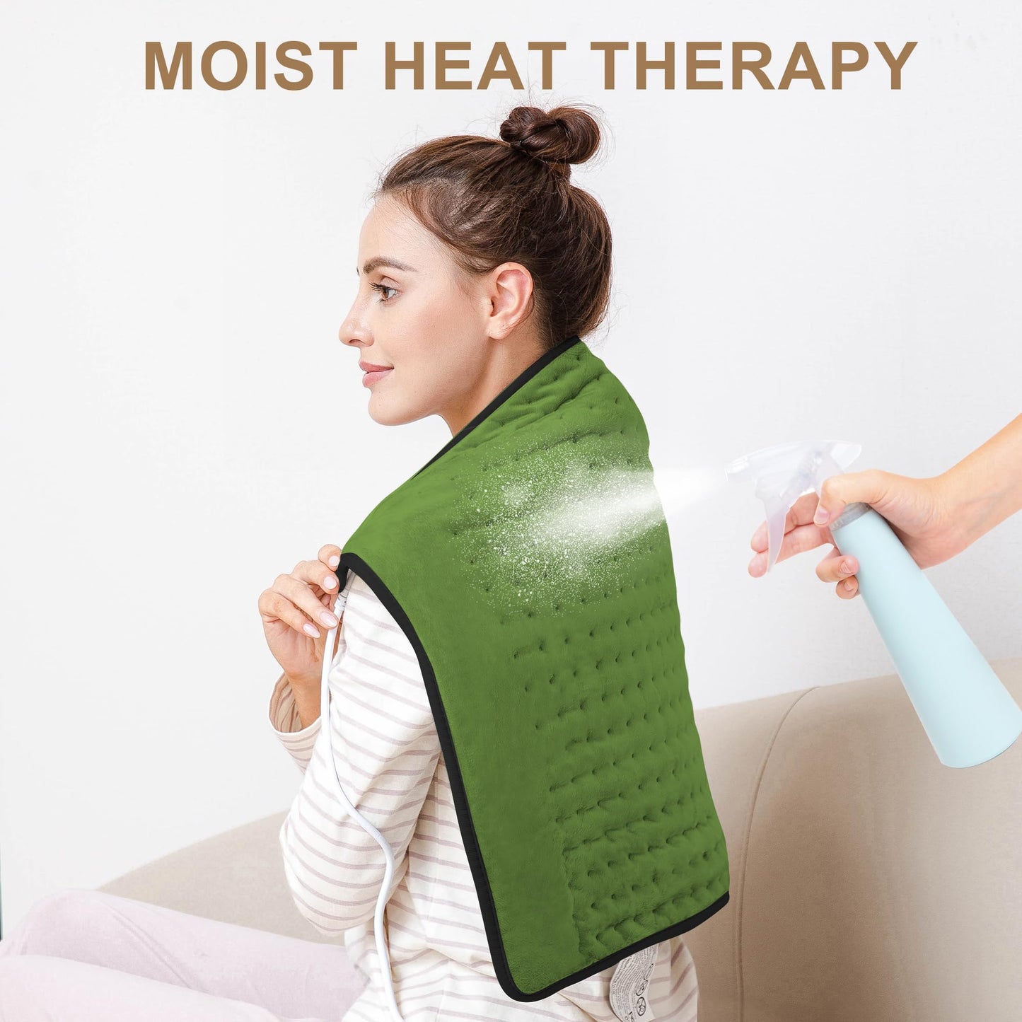 Deepsoon Heating Pad,Electric Heating Pads for Back,Neck,Abdomen,Moist Heating Pad for Shoulder,Knee,Arms,Legs,Dry/Moist Heat & Auto Shut Off,Christmas Gifts for Men and Women,Green Black,24x20 Inch