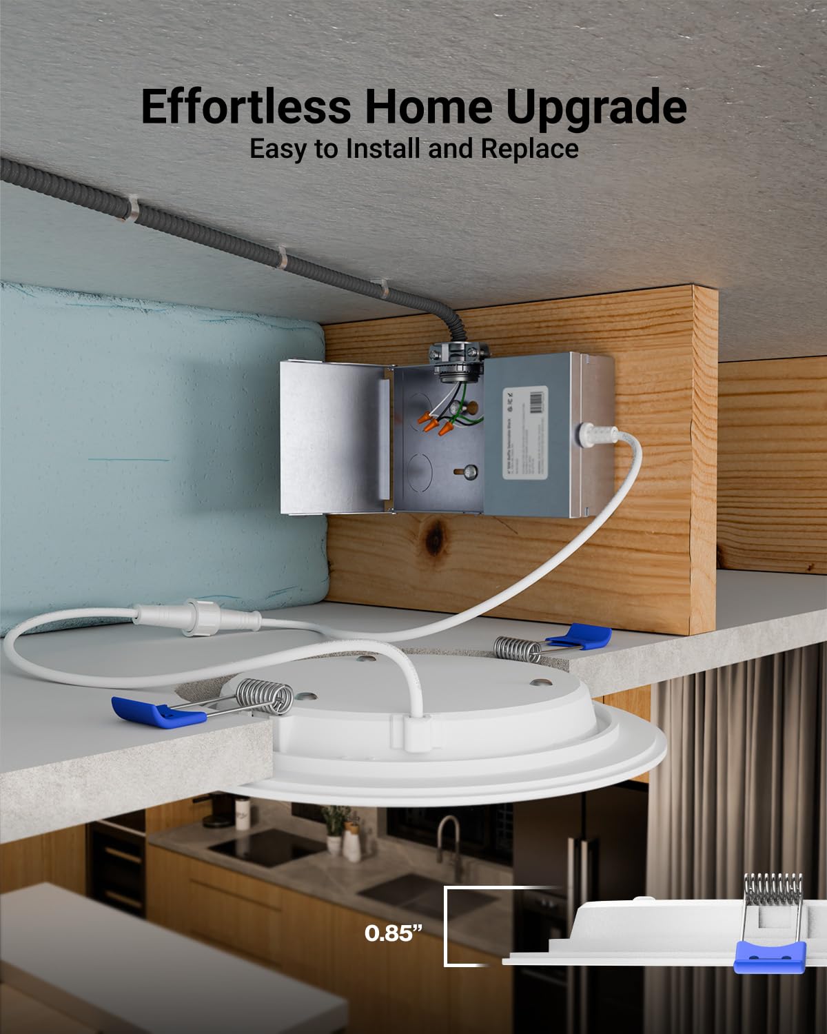 Sunco Lighting - 6 Pack 6 Inch Ultra Thin LED Recessed Ceiling Lights, 5000K Daylight, Dimmable, 14W, Wafer Thin, Canless with Junction Box.