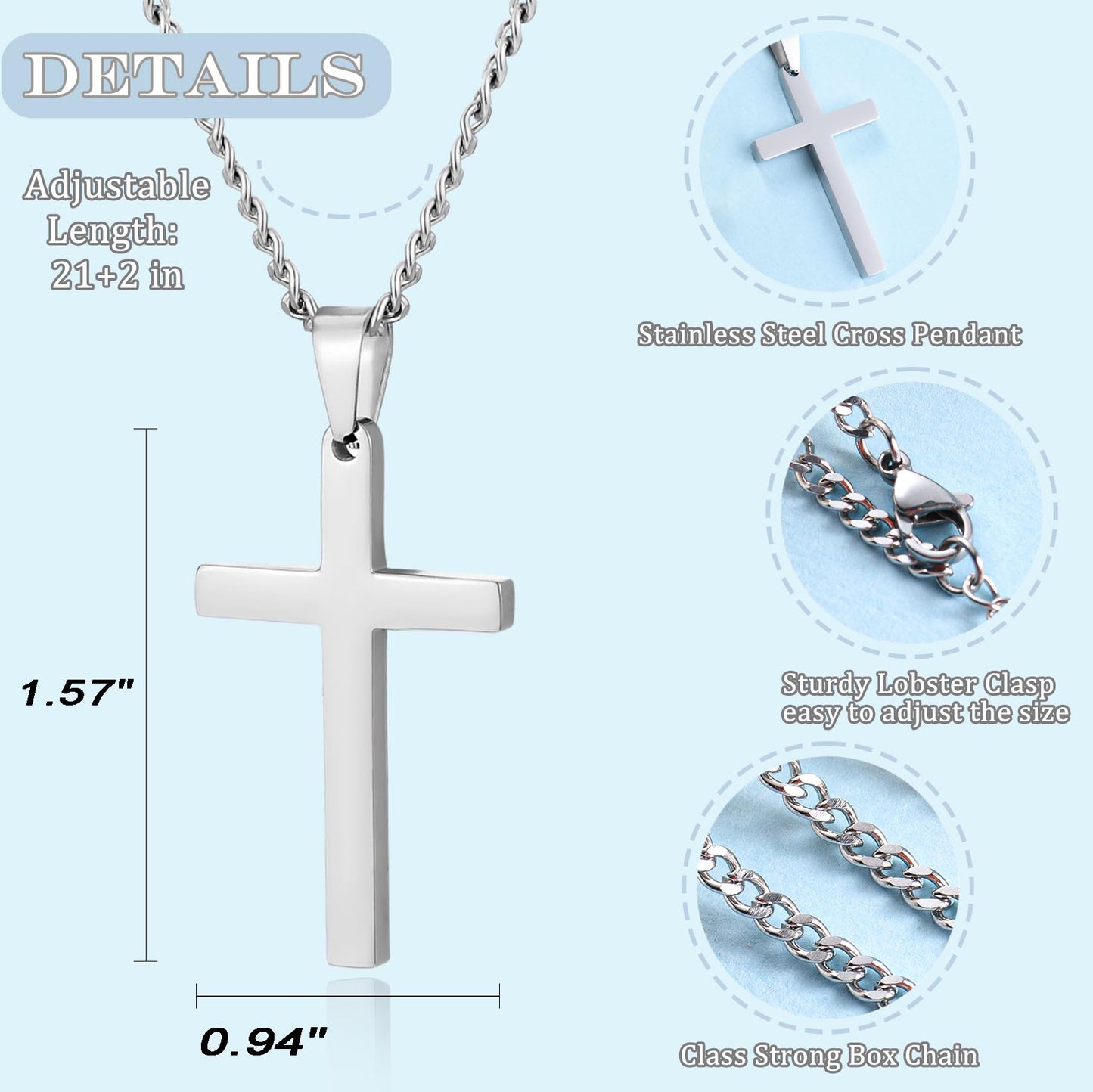 EPIRORA Cross Necklace Gifts for Him, Stainless Steel Cross Necklace Cuban Chain Pendant Necklace for Men, Birthday Christmas Presents Best Husband Boyfriend To My Man Gifts