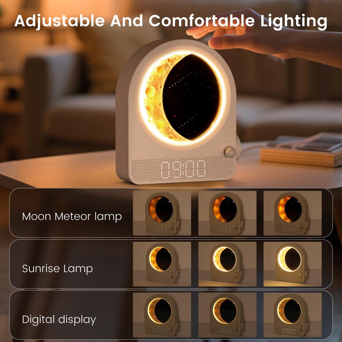 Epochleno Sunrise Alarm Clock, White Noise Machine & Meteor Moonlight - 10 Soothing Sounds, Dual Alarms, 30/60/90min Timer, Easy Snooze - Bedroom Gift for Insomnia Adults/Women - White