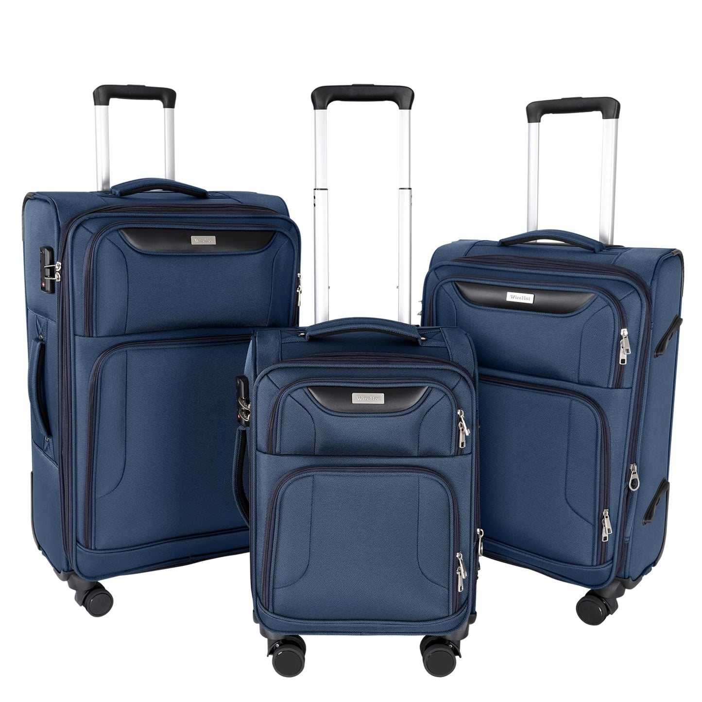 WireHot 3-Piece Softside Expandable Luggage Set with Front Open Pocket, Lightweight and Durable Oxford Fabric Suitcase Set with TSA Lock (Blue, 20in/24in/28in)