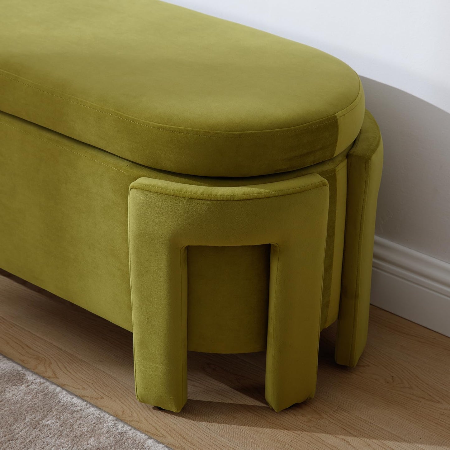 Janoray Modern Upholstered Storage Bench, Velvet Fabric 50" Long Entryway Bench with Storage and Seating, Comfy Cute Ottoman Bench for Living Room/End of Bed/Hallway, Olive Green