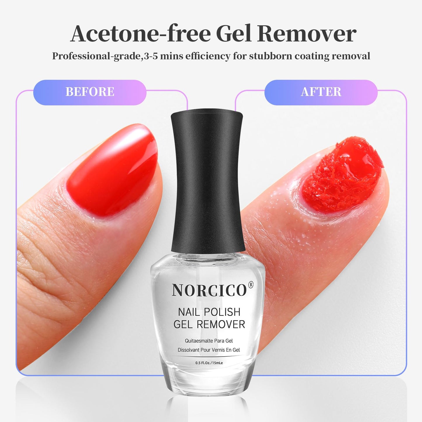 Gel Polish Remover Kit for Gel & Shellac Nails - 2-5-Minutes Fast Removal, No Soak Needed with Cuticle Pusher | Acetone-free Gel
