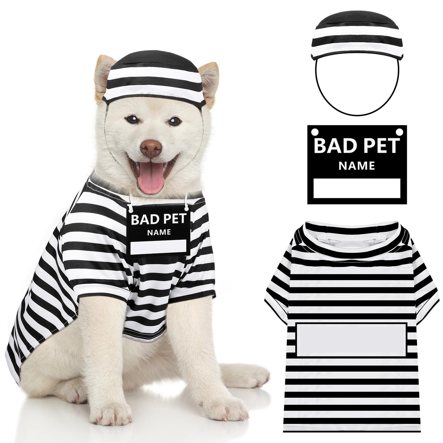 Shihanee Funny Dog Prisoner Costumes Halloween Prison Pooch Shirts Washable Dog Hat and Card for Halloween Puppy Pet(X-Large)