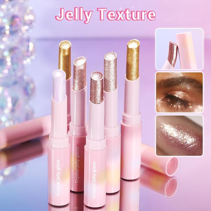 Crystal Hydrating Jelly Stick Eyeshadow Stick, Glitter Makeup Jelly Shimmer Eye Shadow Crayon, Lightweight Eye Brightener Makeup Glitter Eye Shadow (02+03)
