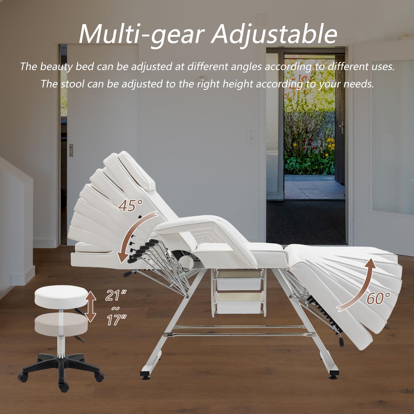 HeureuxBoBo Multi-Purpose 72 in 3-Section Massage Salon Tattoo Chair with Hydraulic Stool, Adjustable Facial Spa Bed, Beauty & Tattoo Equipment