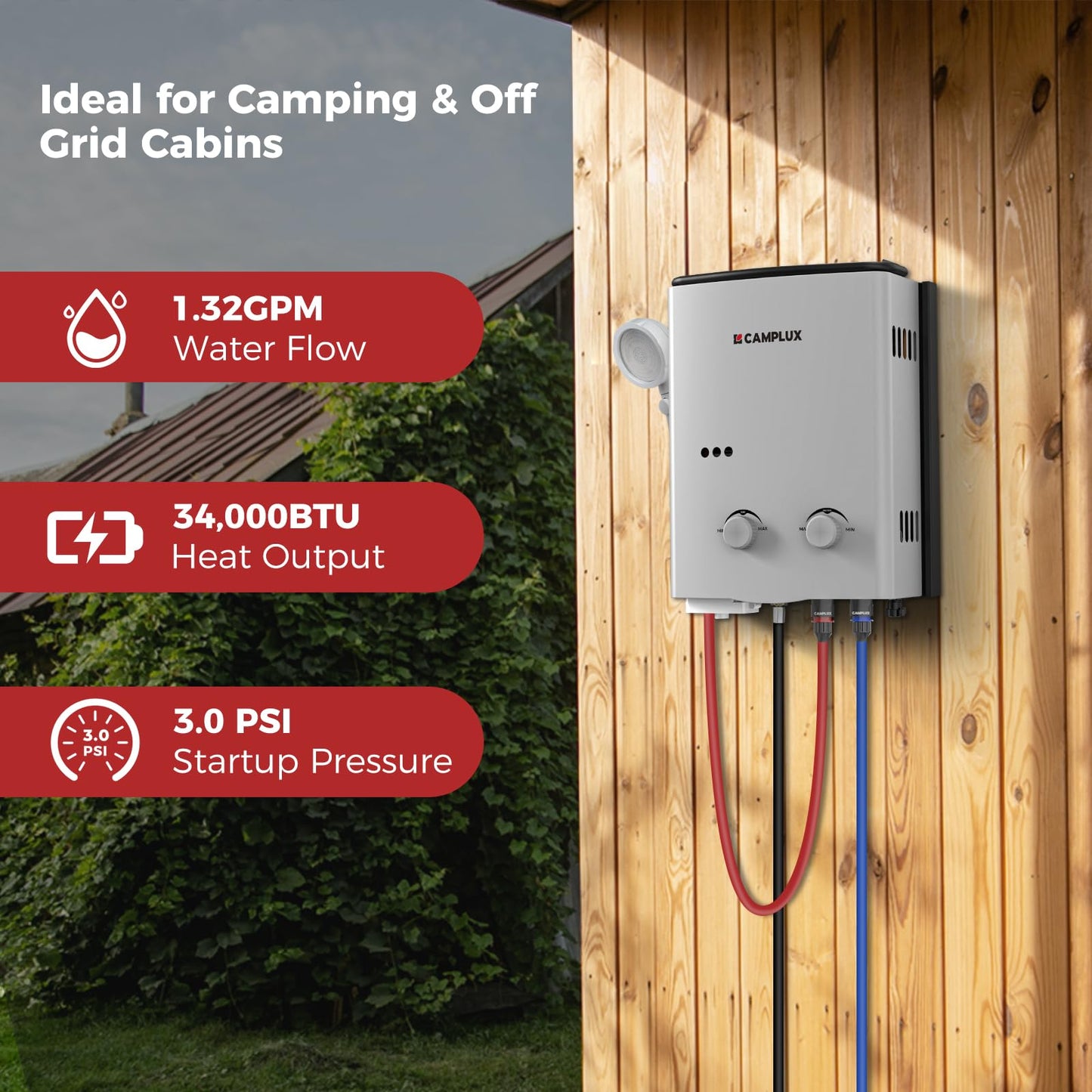 CAMPLUX 1.32 GPM Tankless Water Heater Portable, 5L Outdoor Propane Water Heater for Camping Trip with Overheating Protection, AY132G, Gray