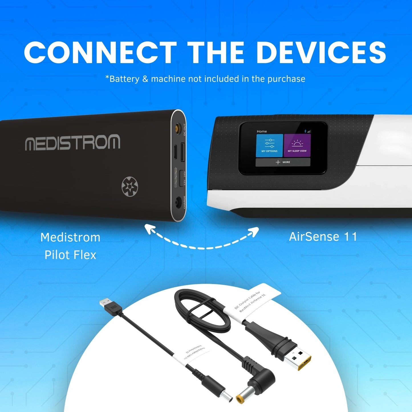 Medistrom Pilot-Flex Cable Kit Compatible with AirSense 11 CPAP Machine – CPAP Power Cord, Replacement Cord for CPAP Machines, Adapter, CPAP Accessories