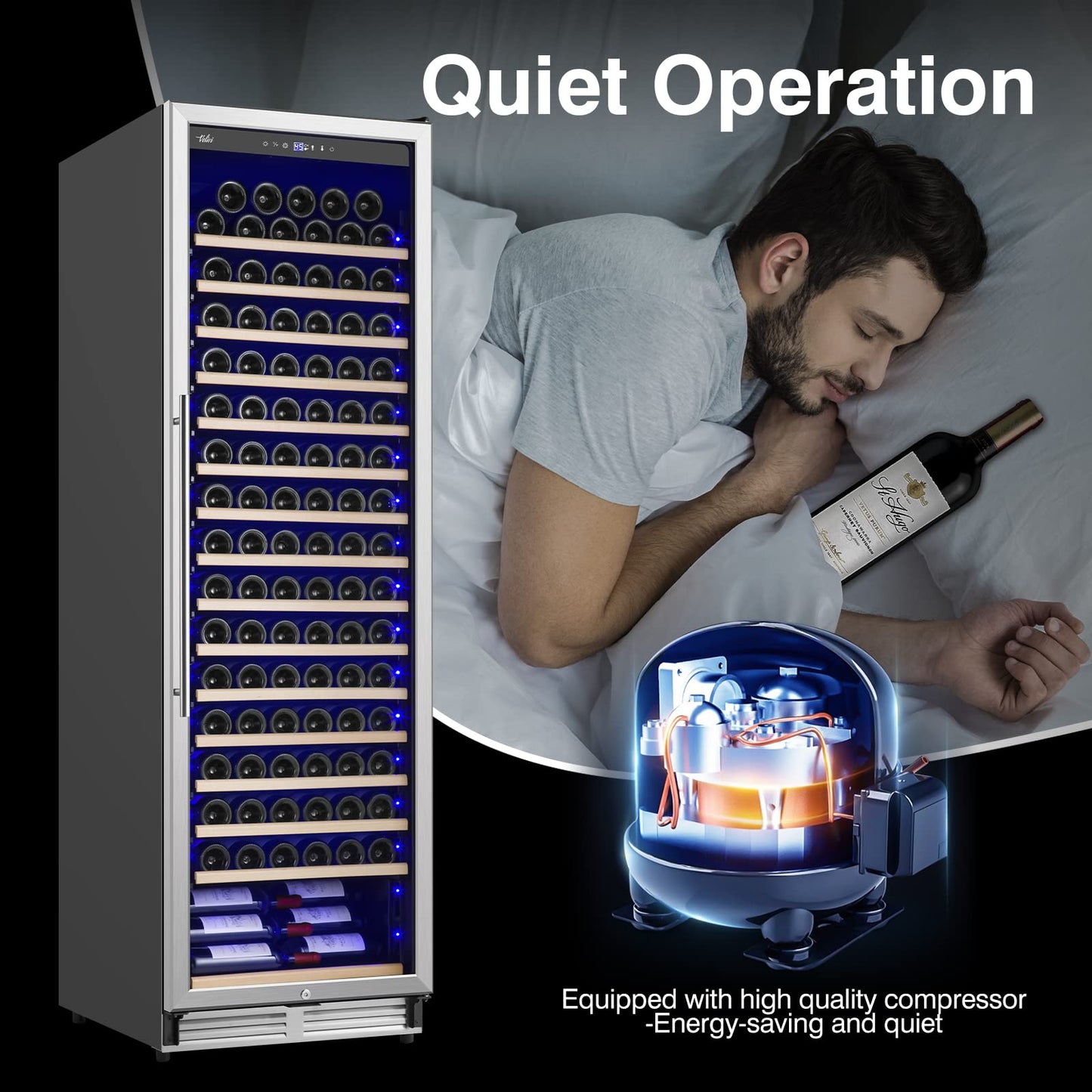 Velivi Upgraded 24 Inch Wine Cooler Refrigerator, 190 Bottles Wine Fridge with Professional Temperature Control System, Freestanding or Built-in installation, Quiet Operation