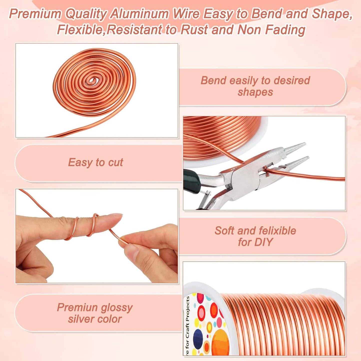Anezus 12 Gauge Craft Wire Bendable - 2mm Metal Armature Sculpting Wire for Crafting, Wreath Making, Jewelry Making, Beading, Floral (Copper, 100 Feet)