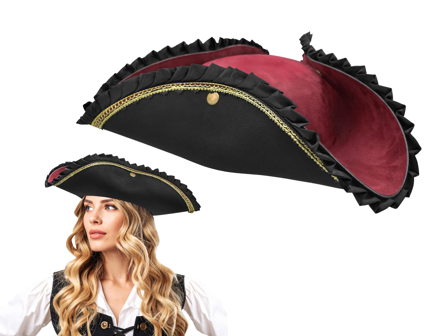 Nicky Bigs Novelties Adult Deluxe Black Tricorn Tricorner Pirate Hat Buccaneers Cap Costume Accessory