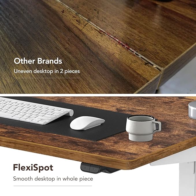 FLEXISPOT EN1 One-Piece Standing Desk with 1-Inch Thick Desktop, 55"x28" Electric Height Adjustable Desk for Home Office & Multi-Device Workstations, Rustic Brown