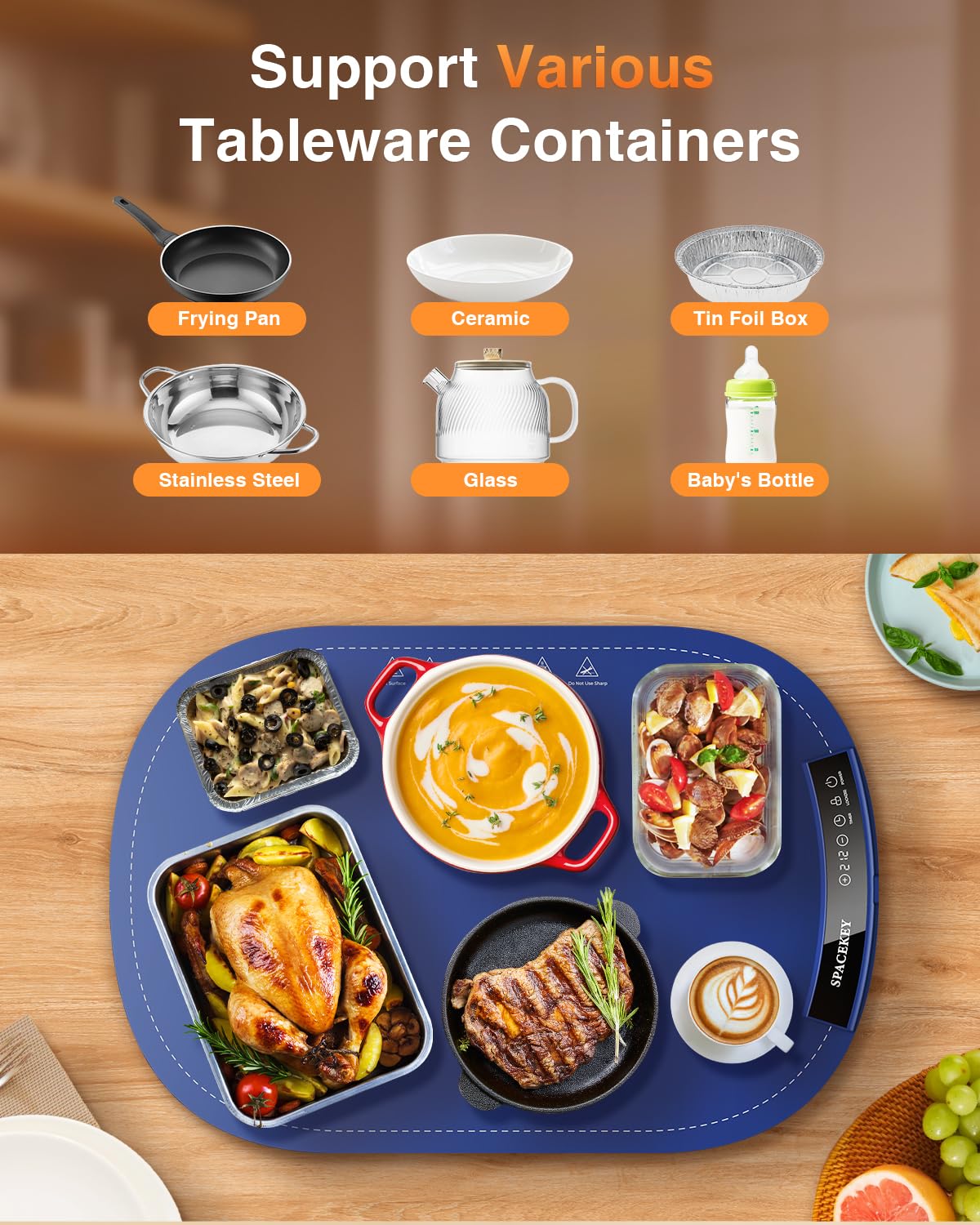 Warming Mat for Food - Roll Up Silicone Electric Warming Tray Full Surface Even Heating with 7 Temp Setting, 4 Hours Auto-Off, Raised Feet Protects Countertop, Food Warmers for Parties Buffet