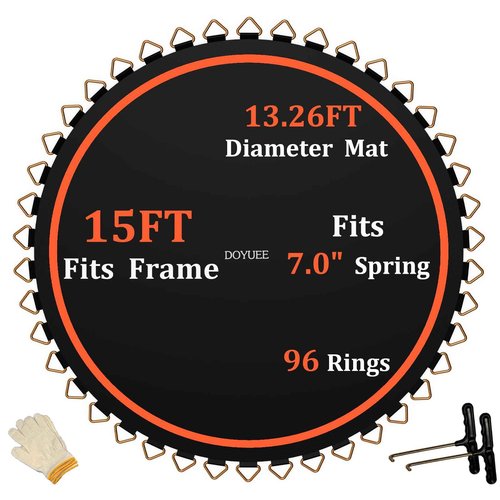 DOYUEE 15FT Trampoline Mat Replacement-13.26ft Diameter Mat with 96 Rings- Fits 7.0" Springs,Spring & Frame not Included (96 Rings & (159.3" | 13.26ft) Dia-Fits 7.0" Springs, Fits 15FT Trampoline)