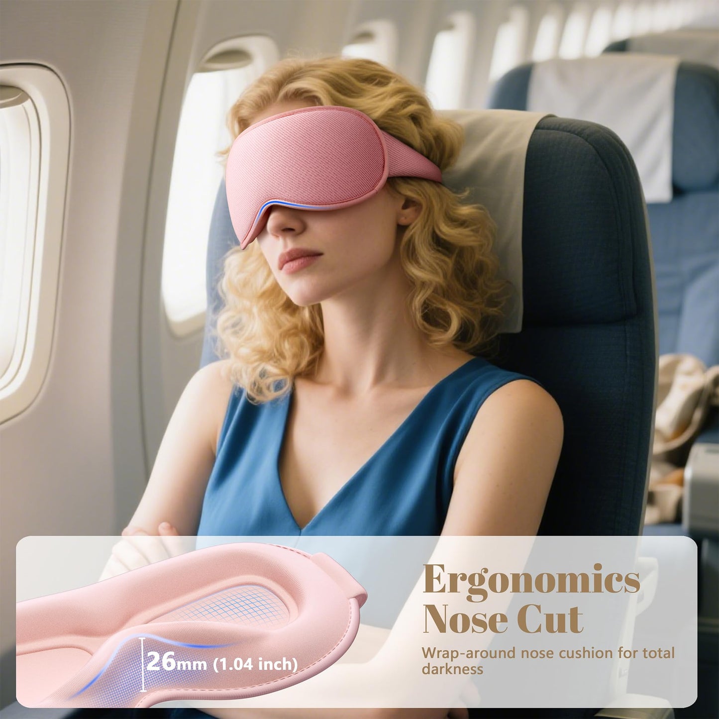 Vynix Sleep Mask for Women Men - 100% Blackout Eye Masks for Sleep, Lash Extensions 3D Contoured Sleeping Mask, Soft Adjustable Light Blocking Eye Cover Blindfold for Travel, Pink