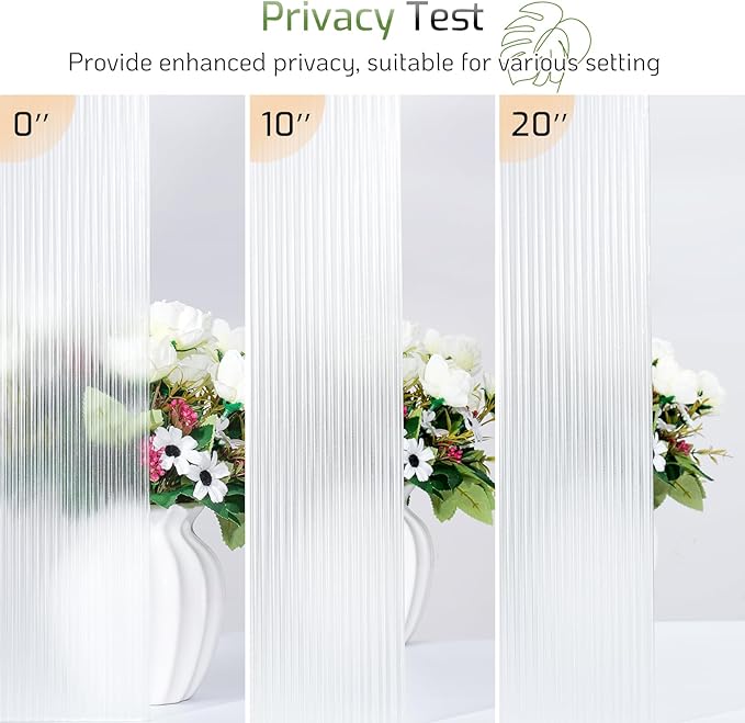 LUTE Reeded Glass Window Privacy Film, Frosted Glass Film, Removable 3D Decorative Decals Sun Blocking Anti UV Door Window Cover, No Glue Static Cling Vinyl for Bathroom Home Office, 23.6" x 78.5"