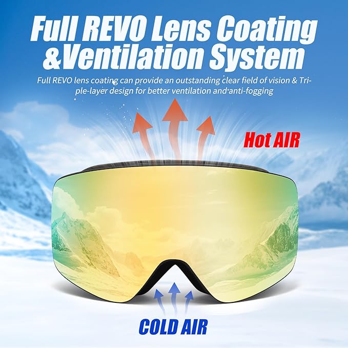 Ski Goggles OTG Snow/Snowboard Goggles Snowboarding Goggles Over Glasses Ski Goggle for Men Women Adult