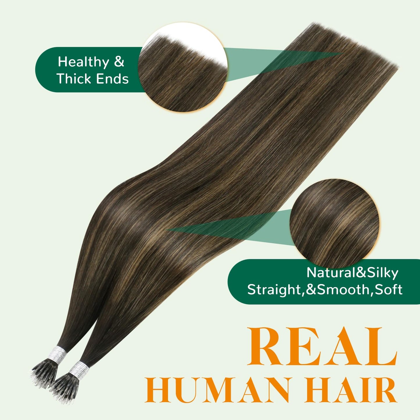 Easyouth Nano Hair Extensions Human Hair Balayage Nano Bead Hair Extensions Balayage Dark Brown with Brown Nano Human Hair Exten