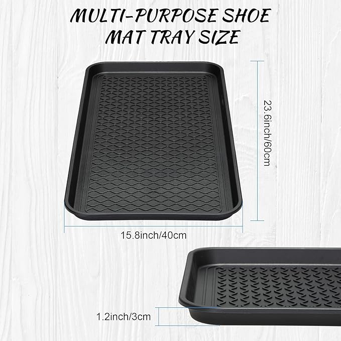 4 Pieces Shoe Tray for Entryway, Waterproof Boot Tray Shoe Mat Multi-Purpose Dog Cat Bowl Mat Pet Food Tray Boot Mat for Entryway Indoor Outdoor Floor Protection (Black, 24 x 16 x 1.2 Inch)