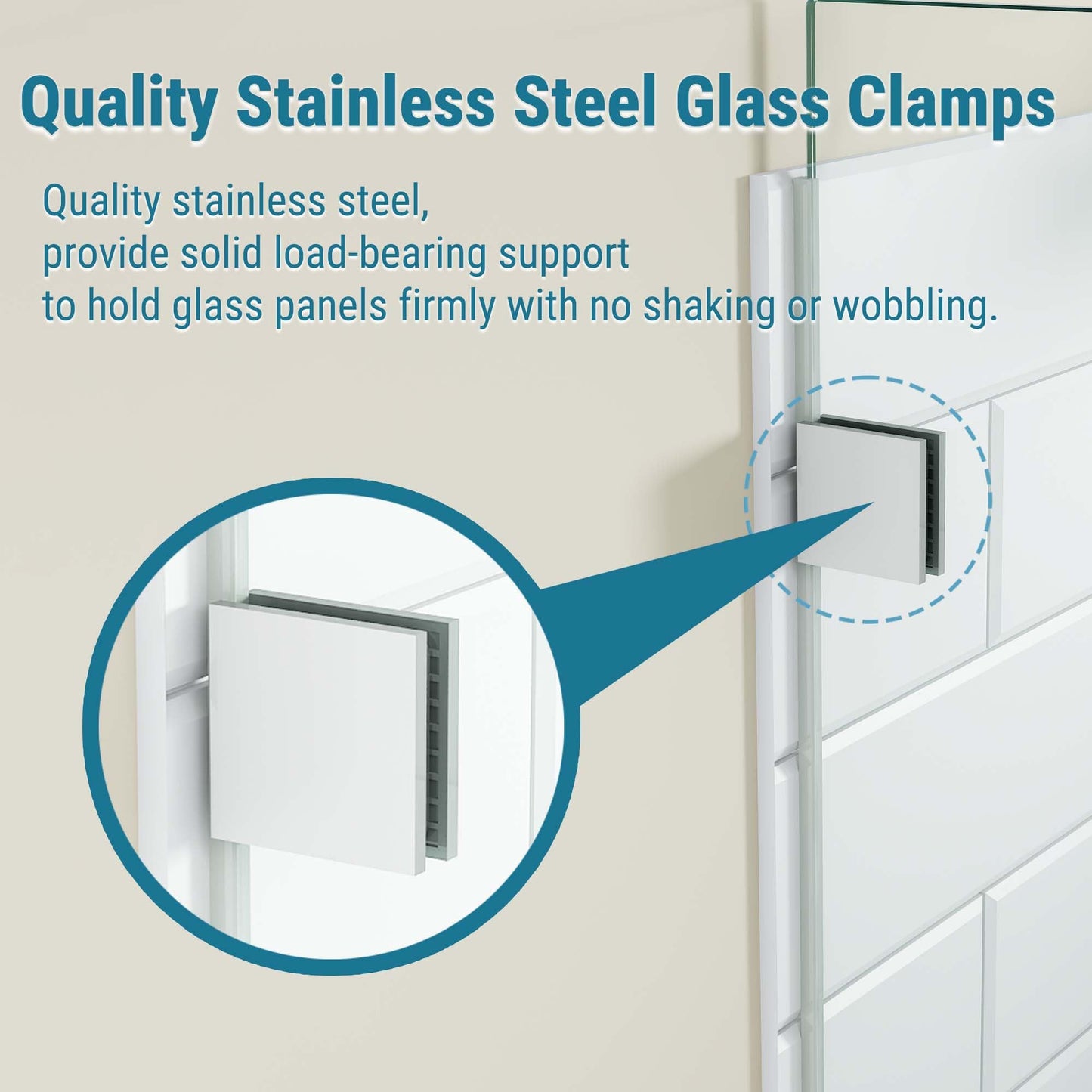 Sunrosa 32"×78" Shower Glass Panel, Fixed Glass Shower Panel with Polished Chrome Hardware, 5/16"(8mm) Thick Tempered Shower Glass, Easy to Clean