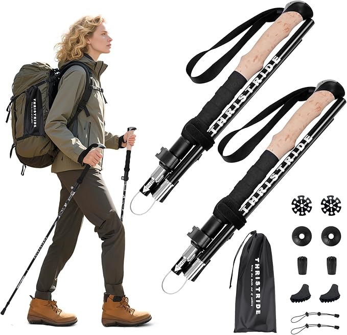 Thristride Trekking Poles Aviation Grade Aluminum Alloy-Strong Lightweight Collapsible Walking Sticks for Hiking Poles for...