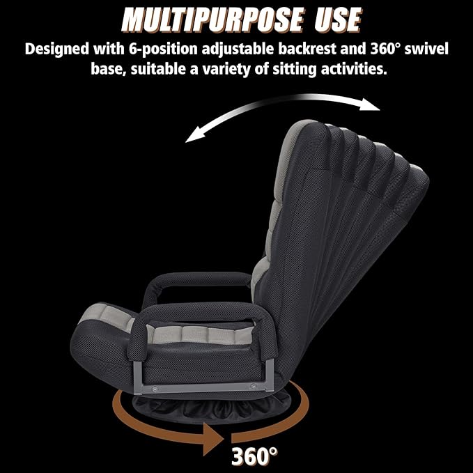 ACIPENSER Swivel Gaming Chair Multipurpose 2PACK Floor Gaming Chair for Playing Video Games, TV, Reading w/Armrest Lumbar Support & 6 Adjustable Postion Backrest for Adults & Kids,Grey