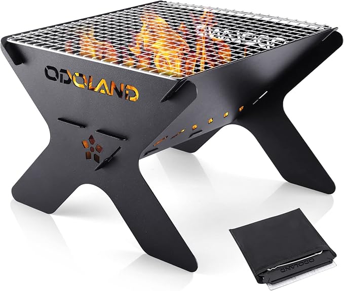 Odoland Camping Campfire Grill, Portable Folding Charcoal Grills, Backpacking BBQ Grill, Heavy Duty Firepit Grill with Car...