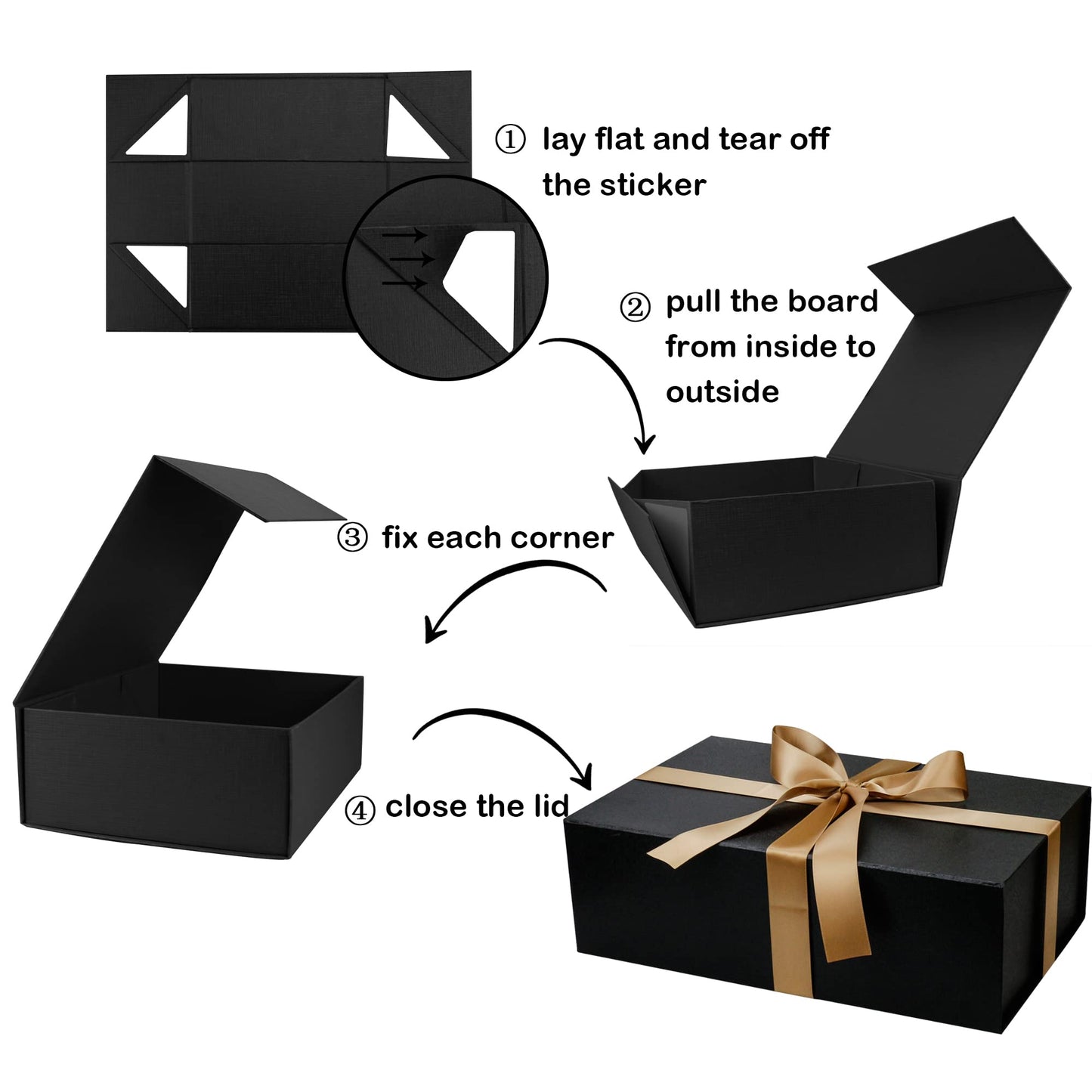 YINUOYOUJIA 5 Pack Large Black Gift Box with Lid,14"x9"x4.5" Magnetic Gift Boxes with Ribbon,Cards and Envelopes for Presents,Great for Wedding,Birthdays,Crafting,Gift Packaging.
