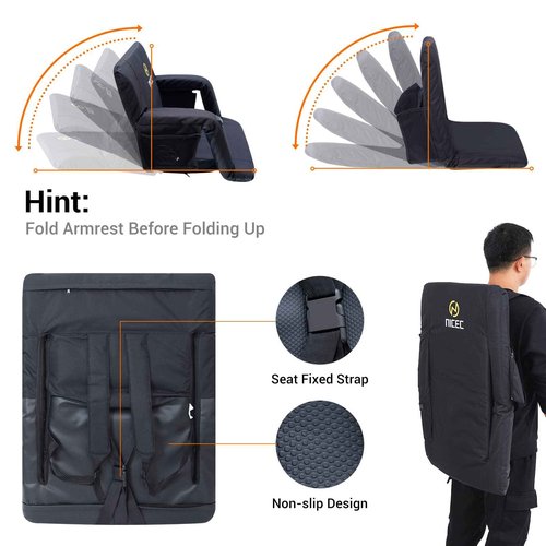 Nice C Heated Massage Stadium Seats with Battery, Bleacher Seats, Floor Chair, Reclining Waterproof Cushion, Foldable, Thick Padding, with Shoulder Straps & Side Pockets, Power Bank Included