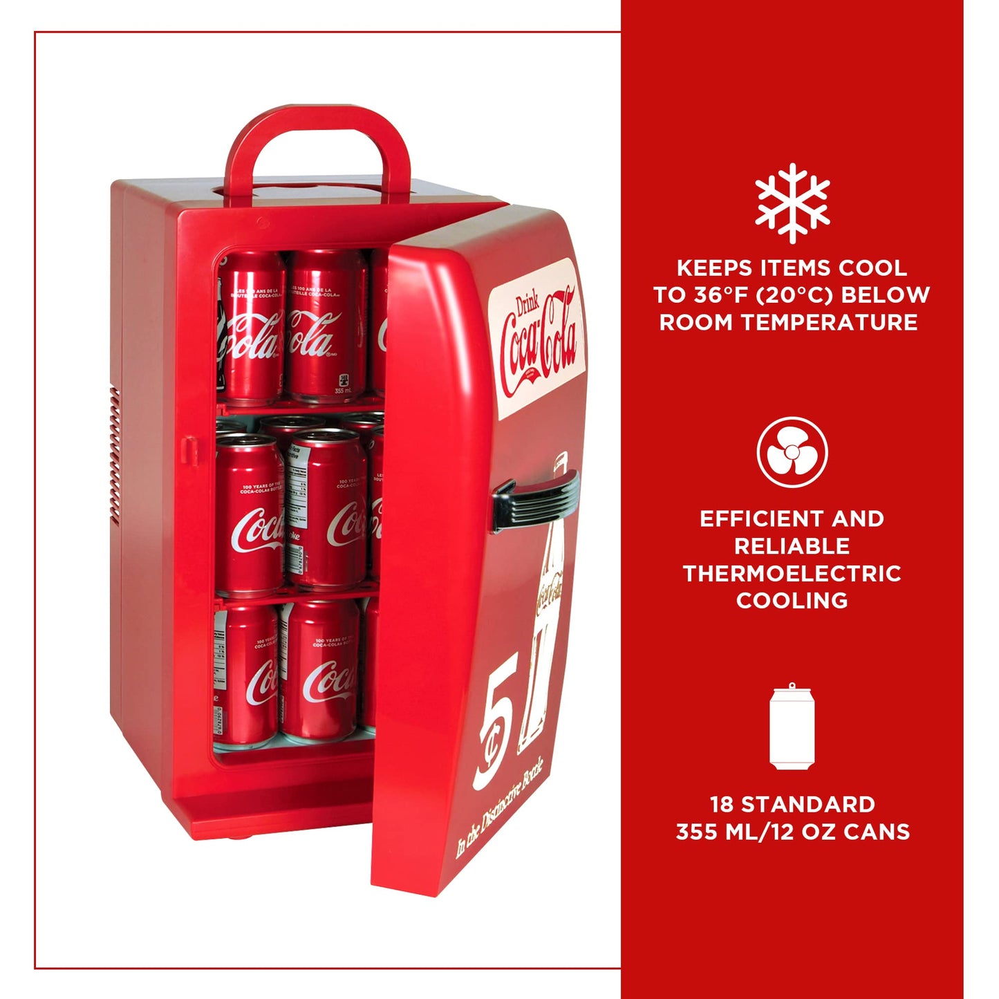 Coca Cola Mini Fridge - Refrigerator for Bedroom Office, Portable Table Top Beverage Cooler, 12V 110V Refrigerador For Drink, Soda, Wine, Use In Car, Dorm, Outdoor, Patio,18 Can