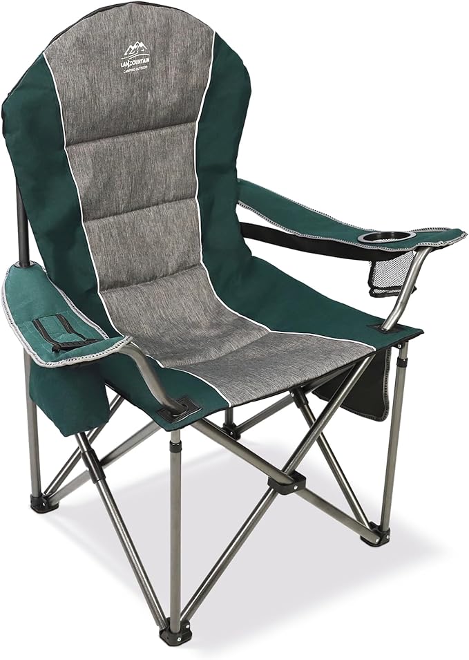 LANMOUNTAIN Camping Chairs for Adults,High Back Folding Camp Chair with Cup Holder and Cooler Bag,Heavy Duty Outdoor Lawn Chairs,Perfect for Camping,Hiking,Picnics,and Beach Trips,Dark Green…