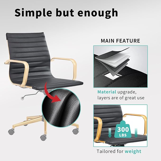 Ergonomic Desk Chair Computer Chairs with Armrests and Wheels Heavy Duty Wide Seat for Home Office Comfortable 22.83in Chair for Women and Men，Gold Black